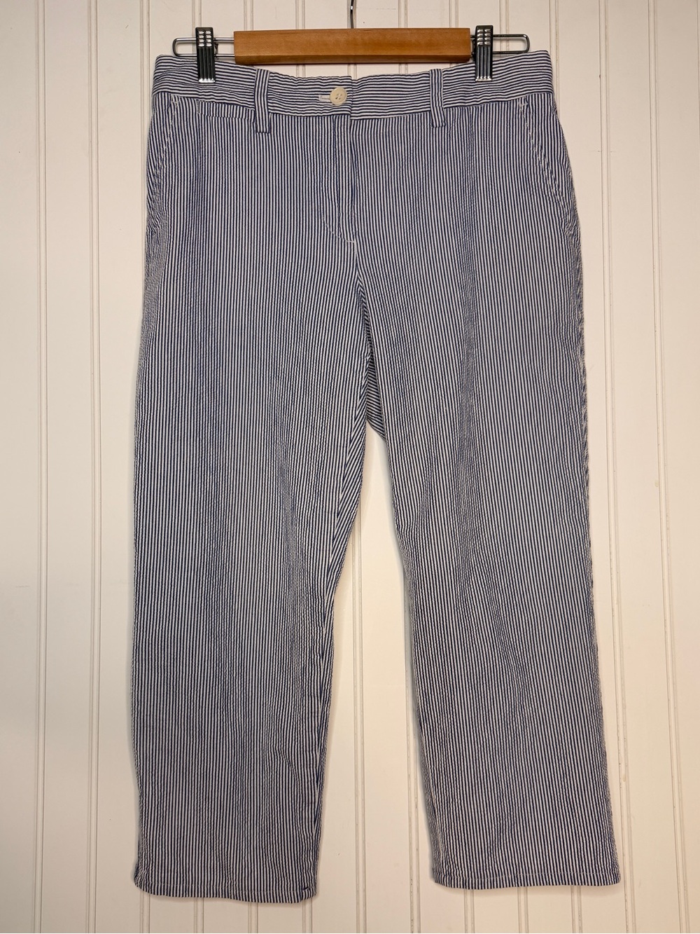 Talbots Perfect Chino Navy Blue Seersucker Striped Cropped Pants Sz 6